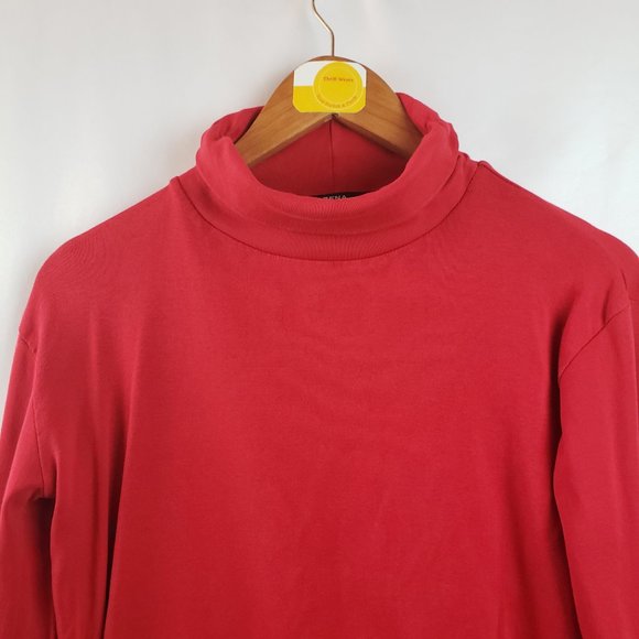 Zena Essentials Womens Long Sleeve Turtleneck Red - Picture 2 of 5